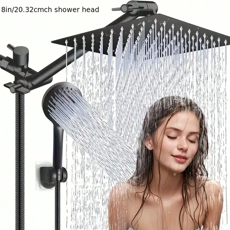High-Pressure Rainfall Shower Head & Handheld Combo, 8-Inch Face, 11-Inch Extension Arm, 5 Adjustable Spray Settings, Anti-Leak
