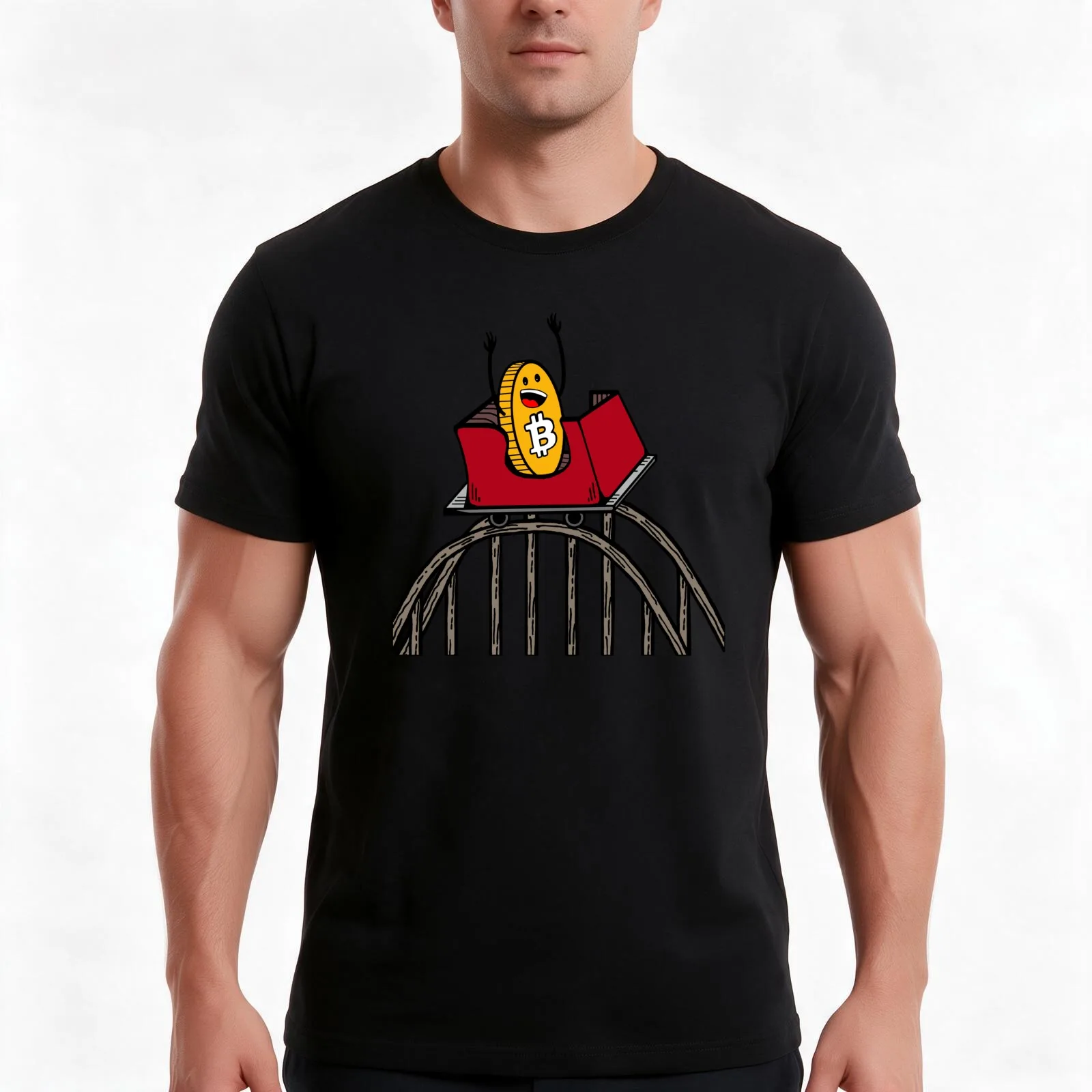 Bitcoin Roller Coaster Guy with Tracks T-Shirt Summer Casual Cotton Tee Oversized Streetwear Tops Vintage Graphic Print
