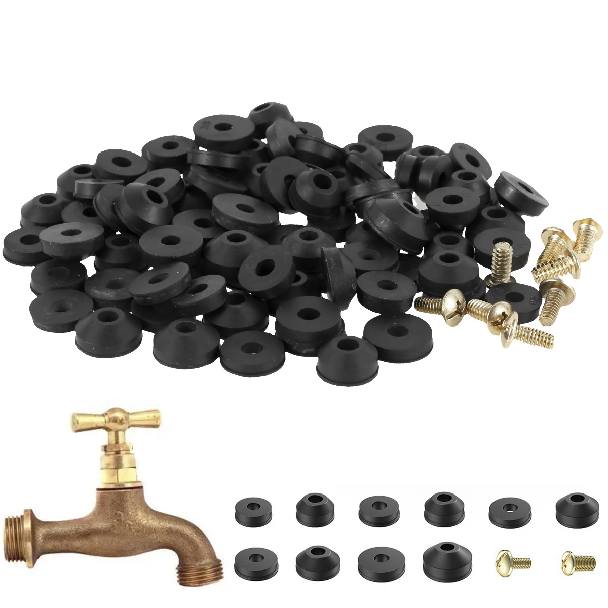 106PCS/Set Faucet Washer Assortment Kit Rubber Faucet Parts Washer Flat and Beveled Assortment Replacement for Repairing Faucet