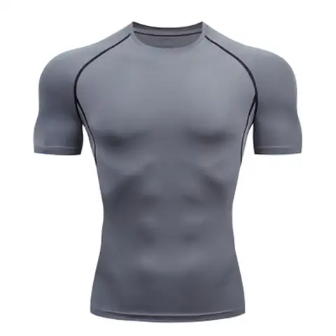 Herr T-shirt Utomhusträning Fitness Gym Jogging Löpning Sweatshirt Bat/-Man Kompressionströjor Tight Elastisk Andningsbar 10 best sales t-shirt i nylon och spandex - №3