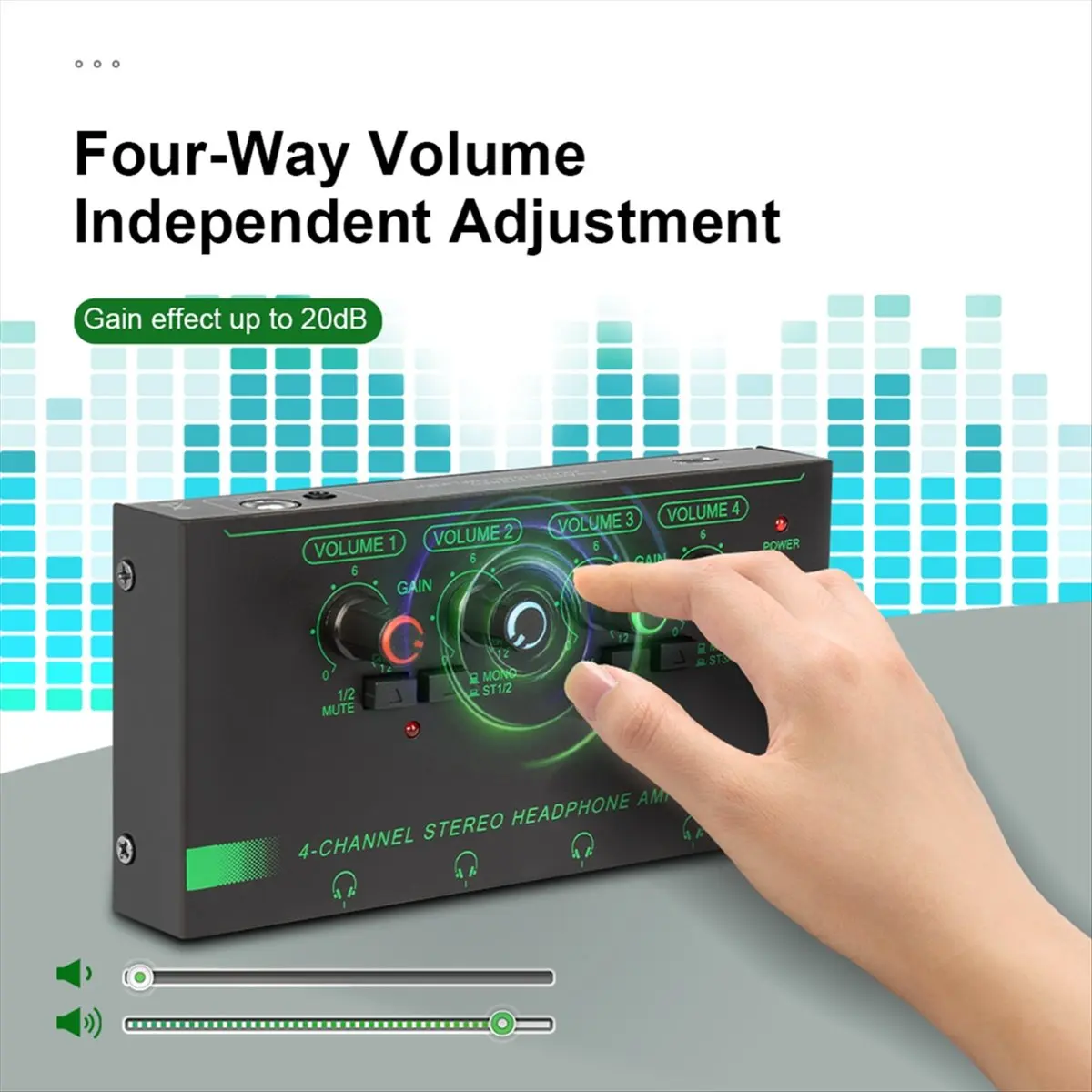 DT77 Headphone Amplifier 4 Channels Ultra-Compact Stereo Audio Amplifier with Power Adapter 10MHz Earphone Amp Green