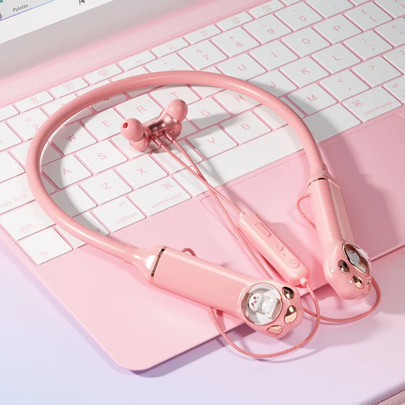 Wireless Bluetooth Earphone Neck Hanging Style Cute Cat Space Cabin RGB Light Effect Long Battery Life Sport Headphone For Girls view 6