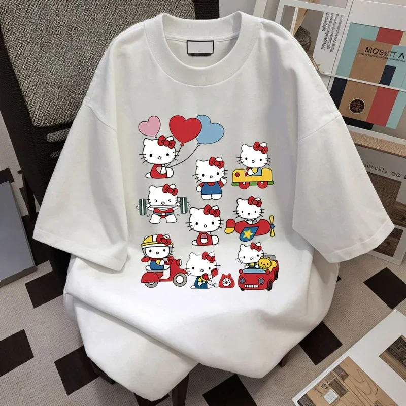 Hello Kitty Kawaii Cotton T-shirt Sanrioed Anime Fashion Women's Top Summer Cas… - Image 2