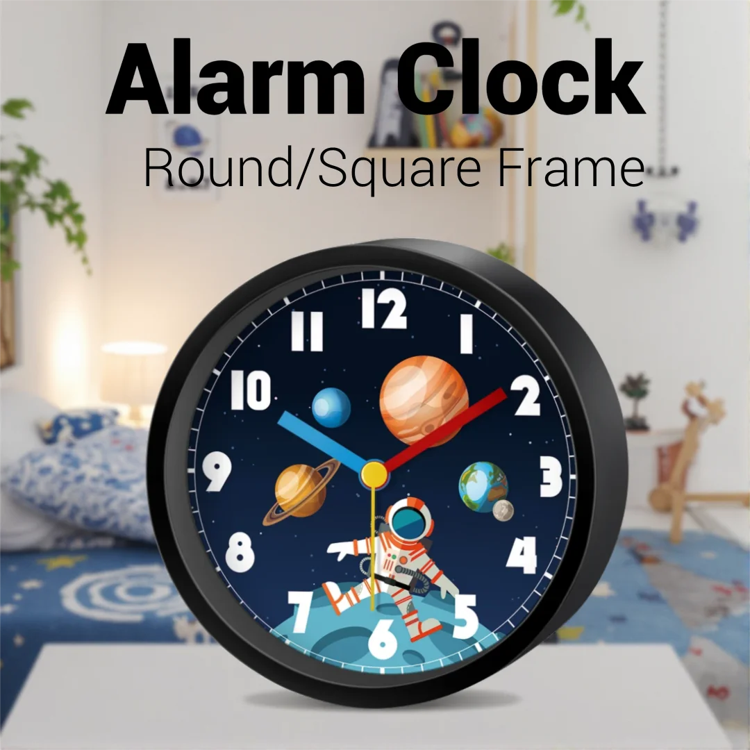 

Cartoon Alarm Clock Astronaut Planet Small Wake-up Tool For Children Desktop Clock Loudspeaker Mute Non Ticking Table Clock