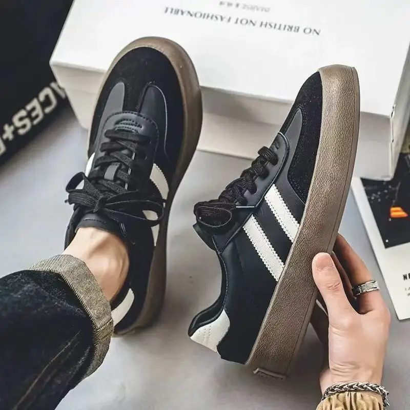 2026 Men PU Leather Casual Shoes Skateboard Flats Shoes Trendy Breathable Round Toe Mne Walking Jogging Sneakers Tenis Masculino