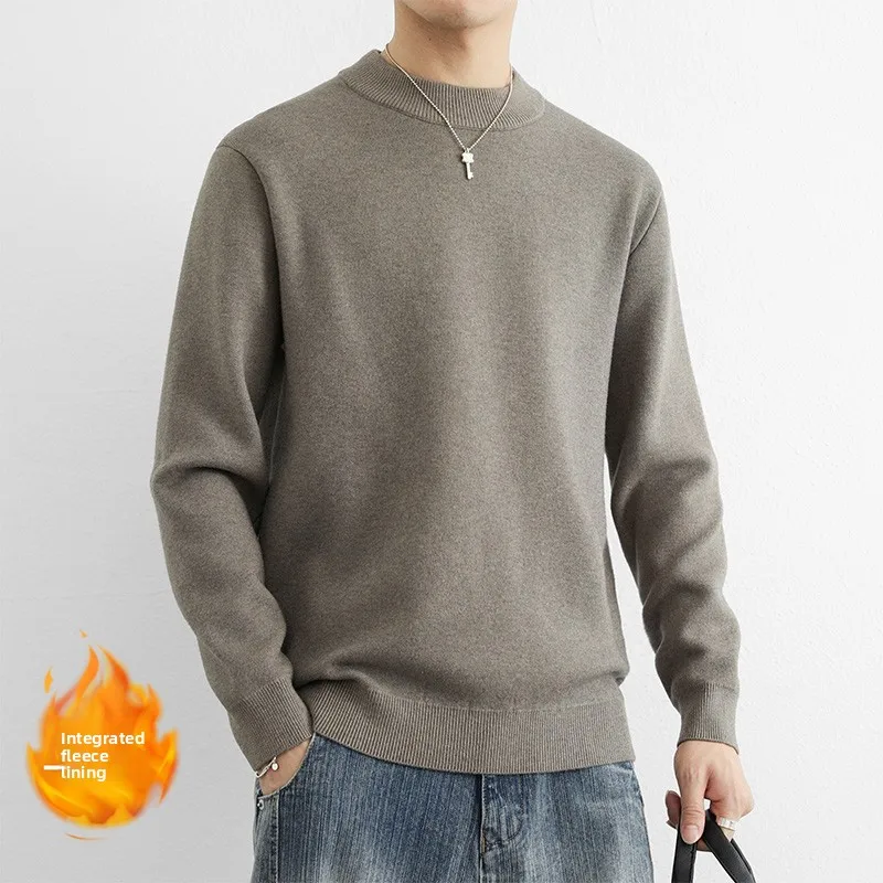 

Мужской базовый трикотажный свитер с флисовой подкладкой, мягкий, удобный, из полиэфирного волокна, с длинными рукавами, круглым вырезом, повседневный, осенне-зимний