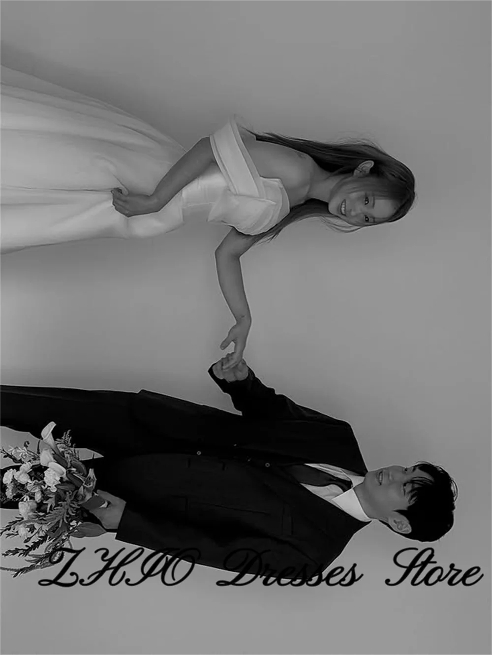 ZHIO Elegant Off the Shoulder Wedding Party Dress A-line Floor Length Organza Korea Photo Shoot Bridal Gown Custom 웨딩드레스