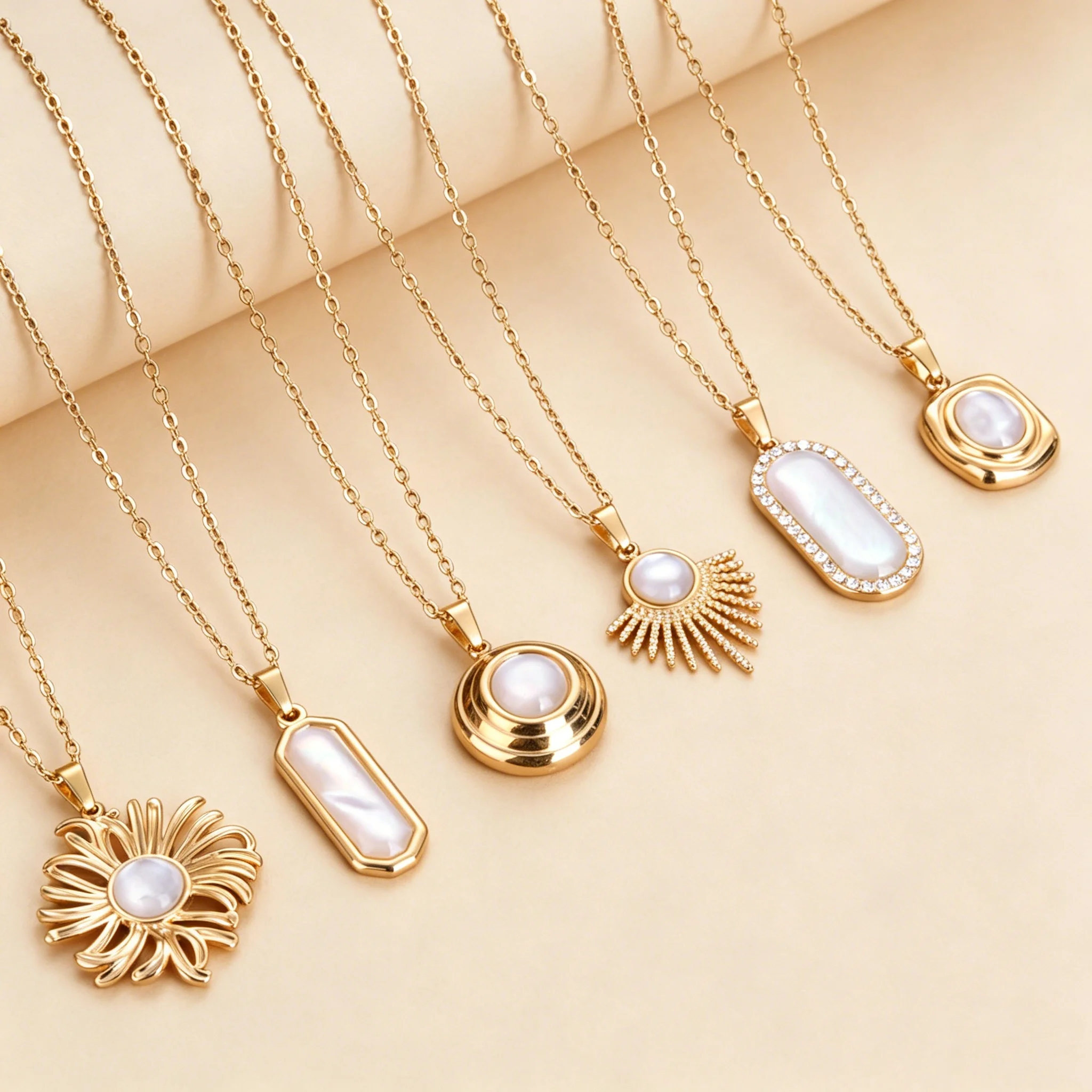 1pcs Bohemia Natural Shell Sun/Cloud/Water Droplet/Square Stainless Steel Pendant Necklace Waterproof And Colorfast Necklaces