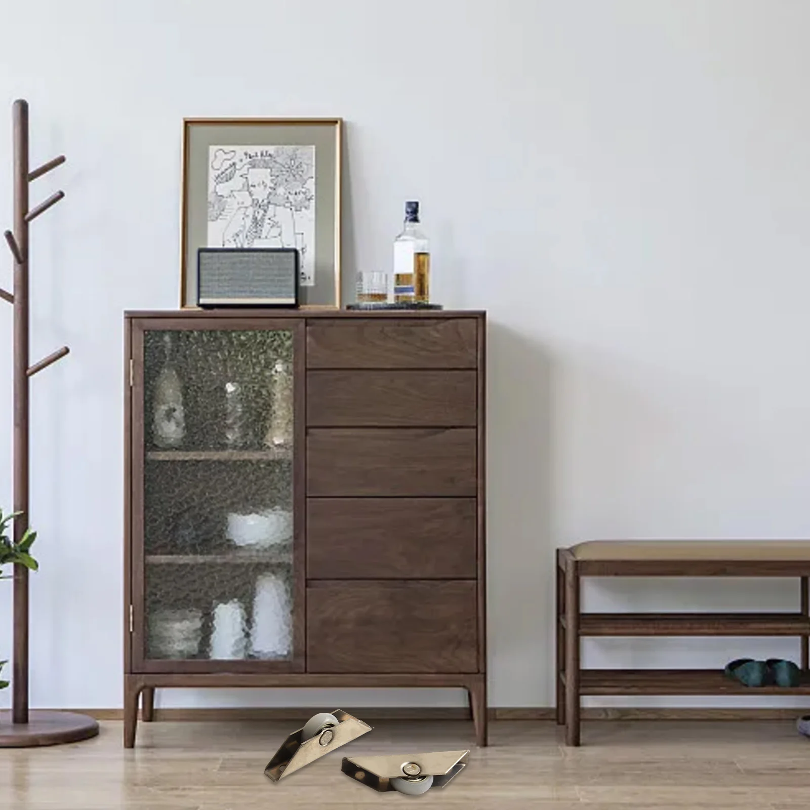 قطعتان من عجلات منزلقة للباب القوي مصممة لأبواب الخزانات الثقيلة مع غلاف من الفولاذ المقاوم للصدأ ومحامل كربون