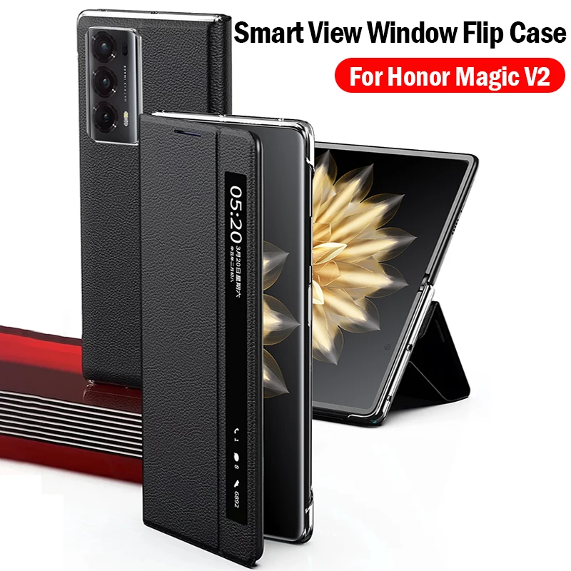 Flip Cover for Honor Magic V2 5G Case Luxury Leather Smart View Windows Protection Capa for Huawei Honor Magic V2 5G Funda