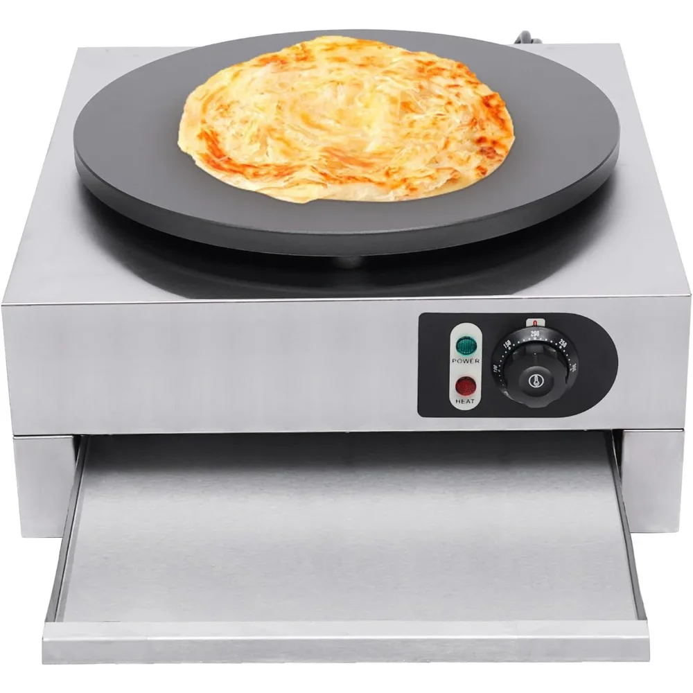 Crepe Maker Electric Circular Cereals Pancake Stove Commercial Non-Stick Flat Plate Crepe Machine with Rolling Flat Tool AndPlug