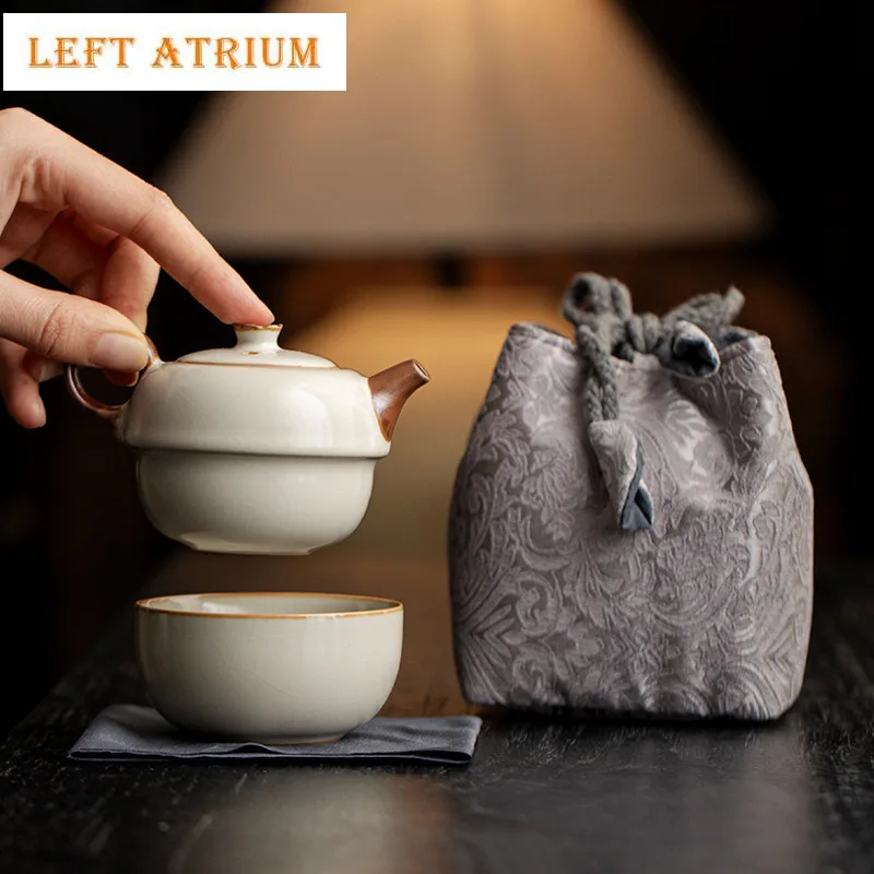 

Ru Kiln Rice Yellow Travel Tea Set Kit Boutique 1 Pot 1 Cups Household Tea Maker Organizer Portable Picnic Handbag Supplies Gift