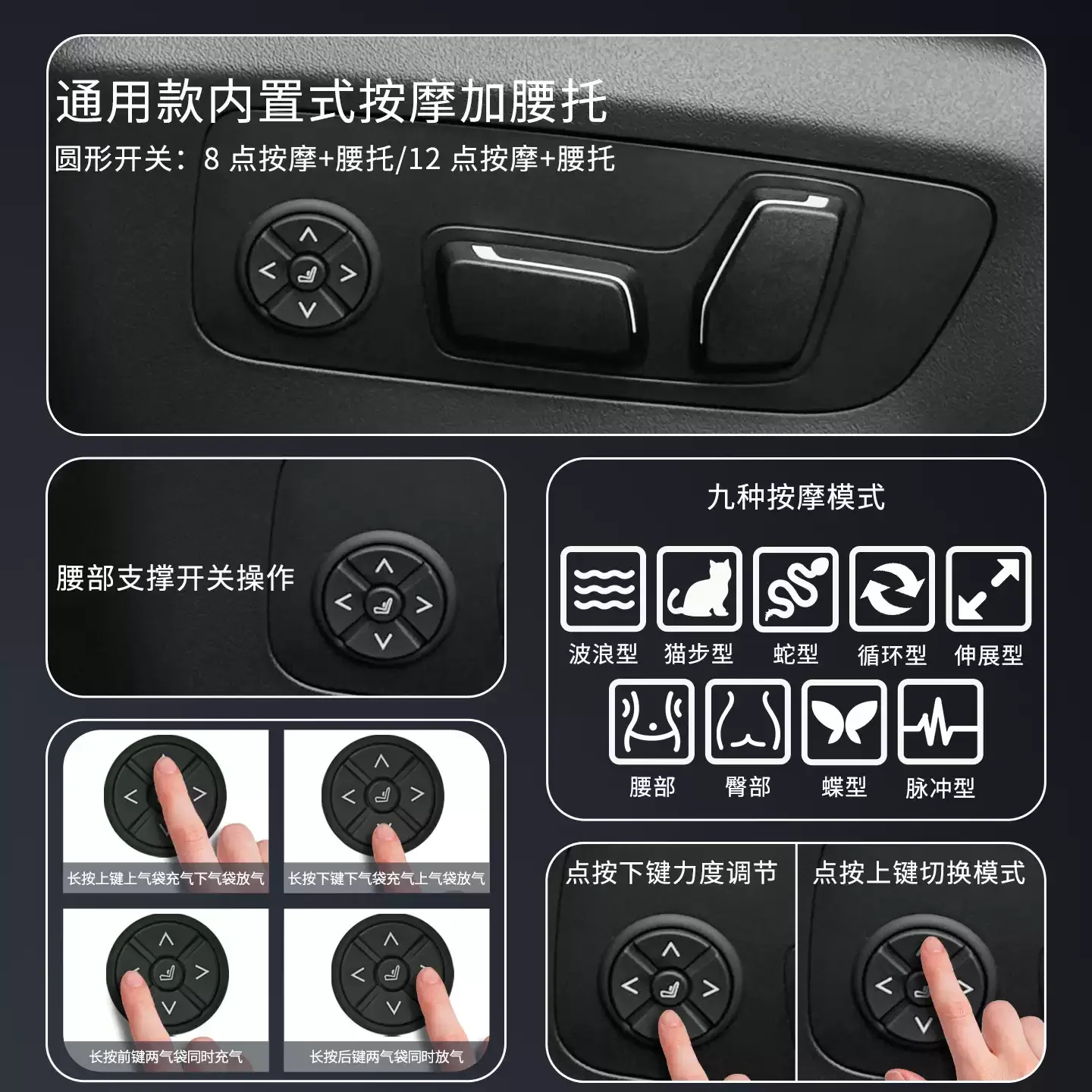 Ergonomic 12-Point Air Massage Car Seat Cushion, Adjustable Lumbar Waist Support Pillow, Comfort Massage Pad for Car Drivers