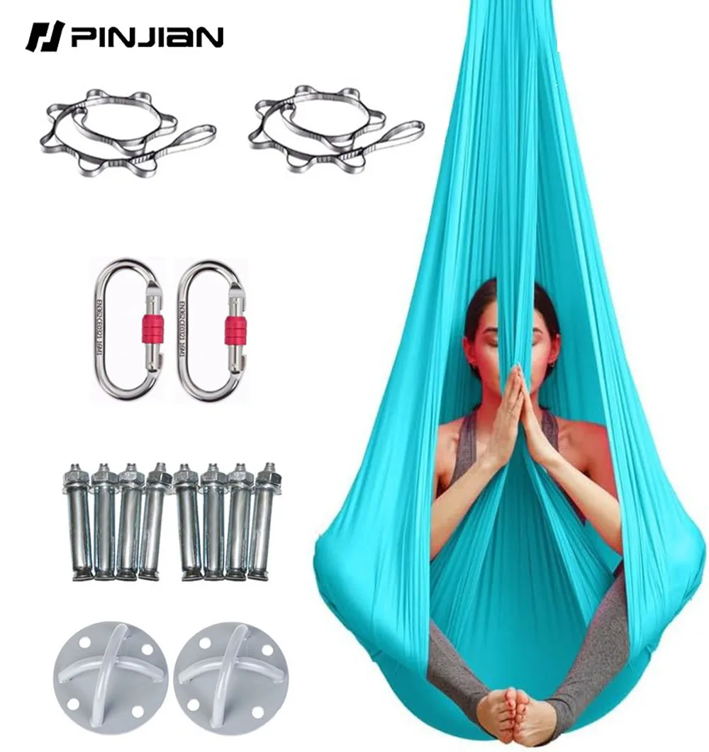 

PINJIAN Aerial Yoga Hammock - 5x2.8m Durable Aerial Silk with Extension Straps, Carabiners,Antigravity Yoga, Inversion Exercises