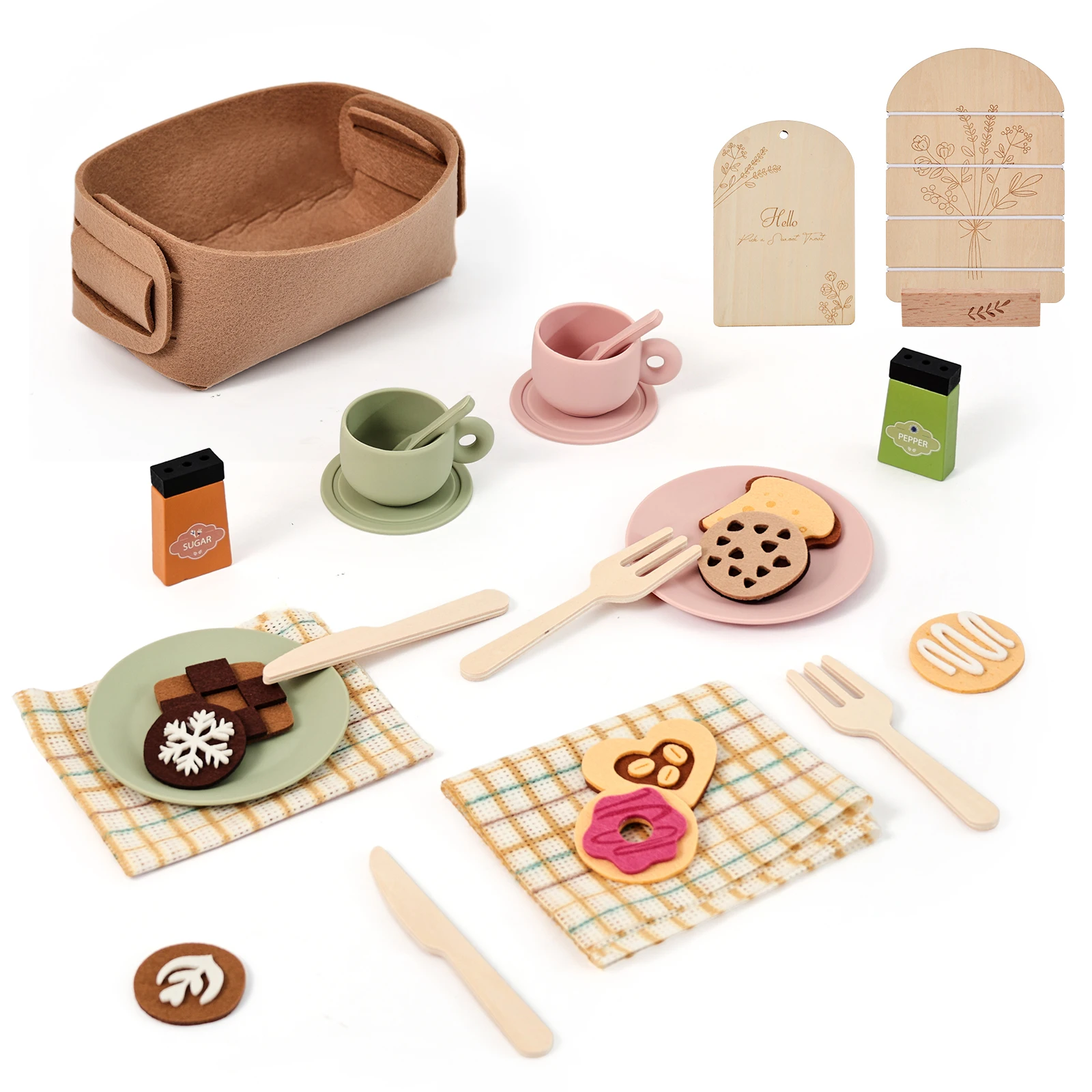 Tea Party Set for Toddlers Girls Boy Birthday Gift Pretend Play Food Wooden Picnic Outdoor Toys Kids Age Educational Wood Toy