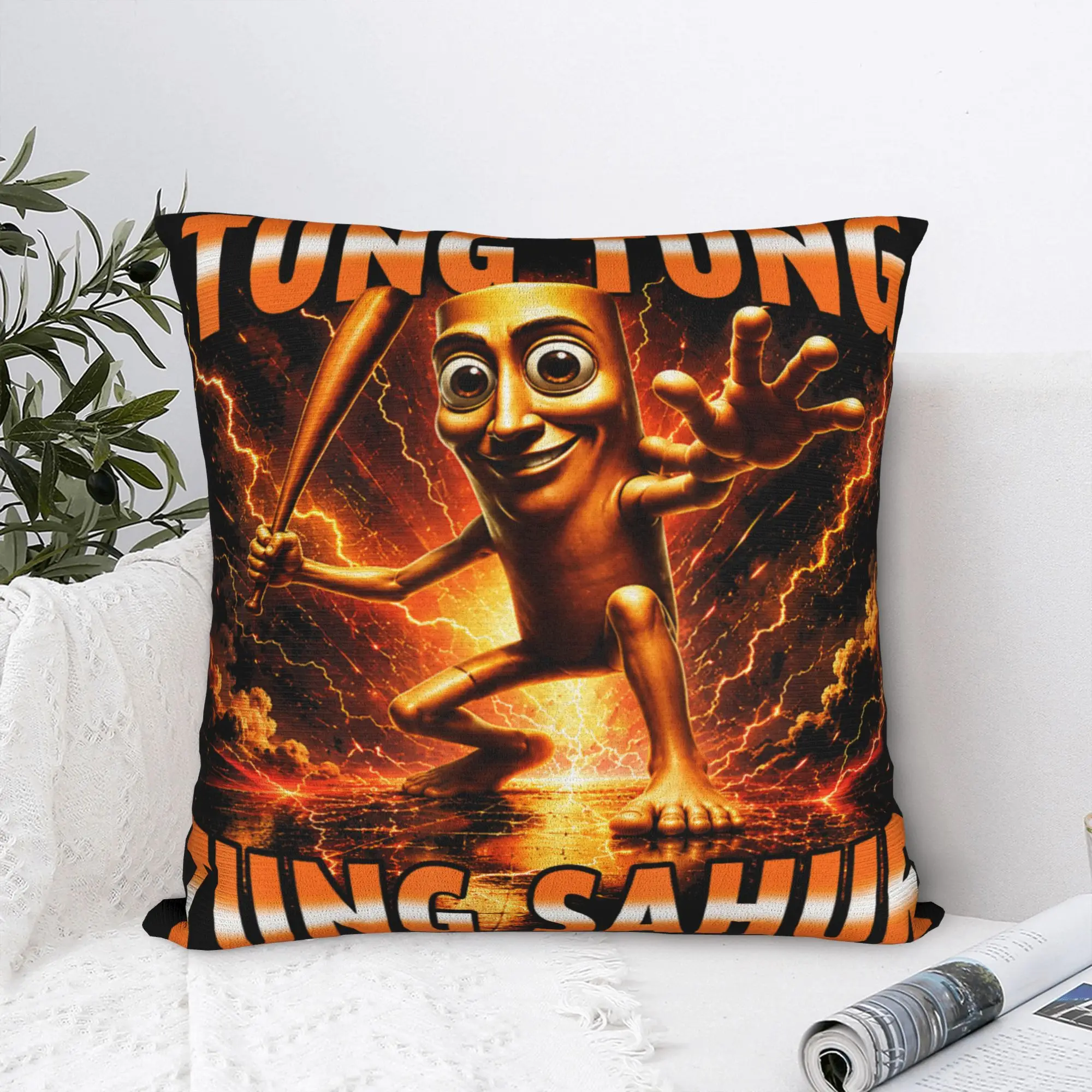 Tung Tung Tung Sahur is Calling Italian Brainrot Meme Pillow Case Pillow Cover Pillowcases For Sofa Couch Bed Living Room