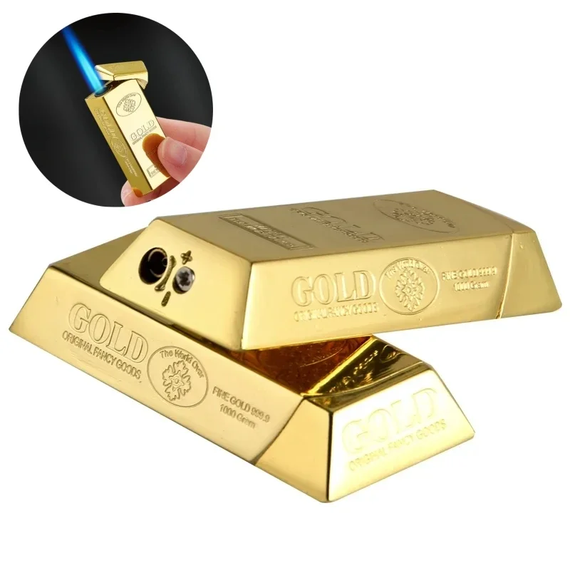 Gold Bar Lighter Inflatable Butane Gas Lighters Metal Windproof Lighter Men's Luxury Lighter Gift Gadgets Cigarette Accessories