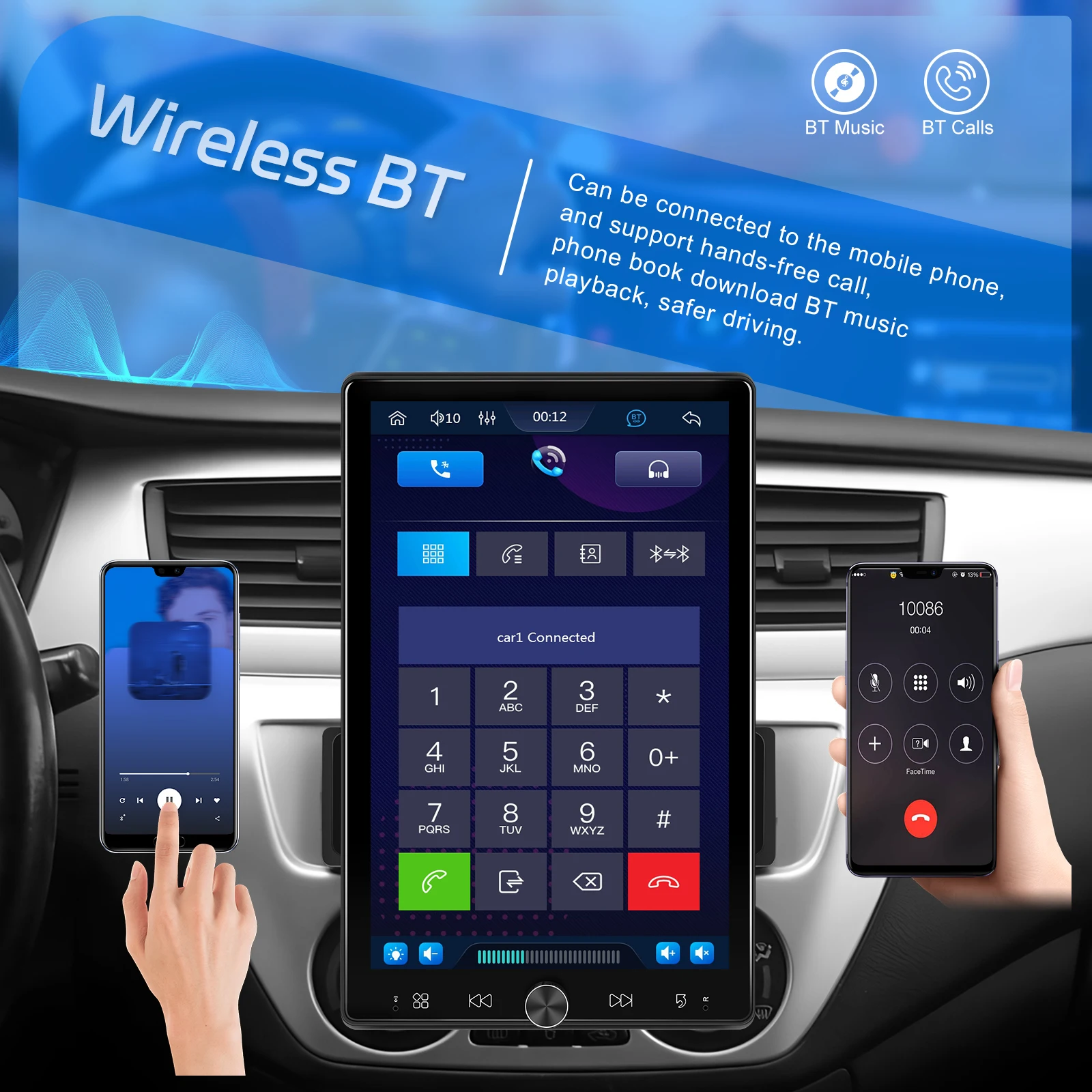Podofo 10,4'' Manuell Schwenkbares 1DIN Autoradio Kabelloses Carplay Android Auto Multimedia-Player Spiegelverbindung BT FM/RDS Radio EQ – Detail 9