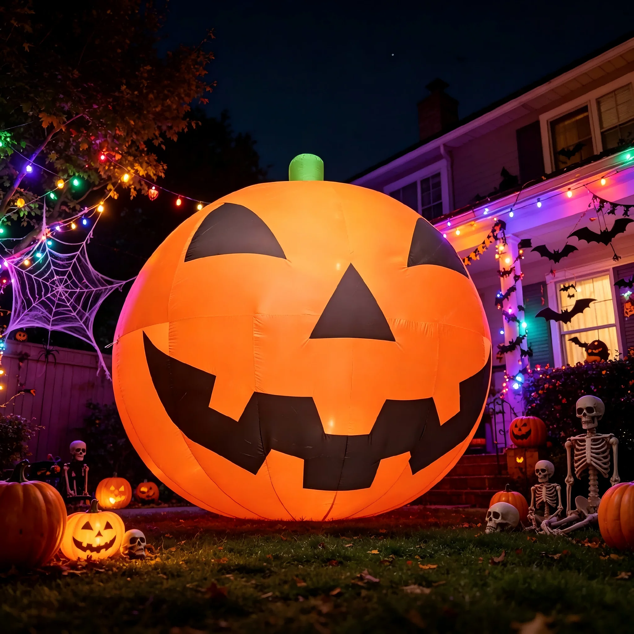 10FT Giant Halloween Inflatables Smiling Pumpkin, Blow Up with Built-in LED Lights, Outdoor Halloween Blow Up Decoration, Summerween, Pumpkins for Decorating Outside, Classic Grinning Face, for Garden Lawn Patio Yard and Spooky Halloween Celebrations