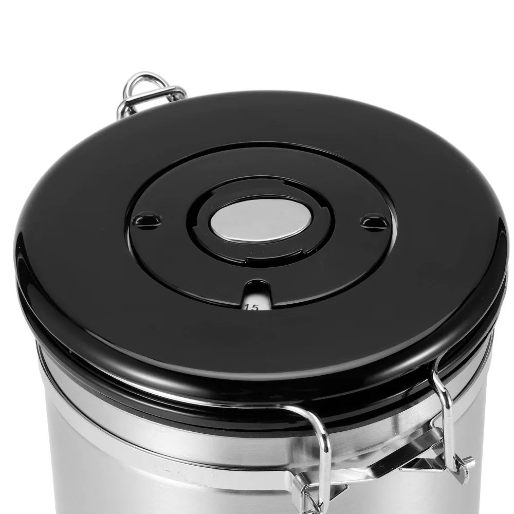 304 Stainless Steel MoistureProof Coffee Bean Storage Pot With Air Evacuation Valve Airtight Coffee Canister