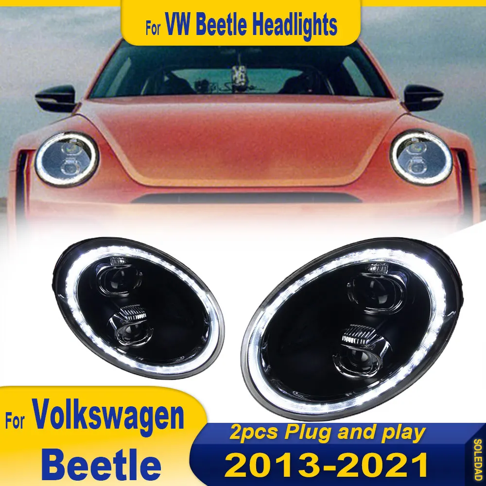 

Автомобильная фара для VW Beetle 2013-2021, новая фара Beetle Volkswagen Beetle, светодиодная фара, динамический указатель поворота, аксессуары, 2 шт.