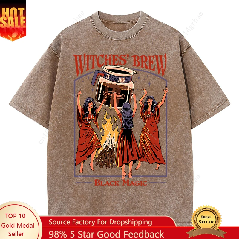 

Witch Brewing Coffee 100% Cotton Men's Summer New Pure Cotton Printed Crew Neck Slim Short-sleeve T-shirt Plus Size