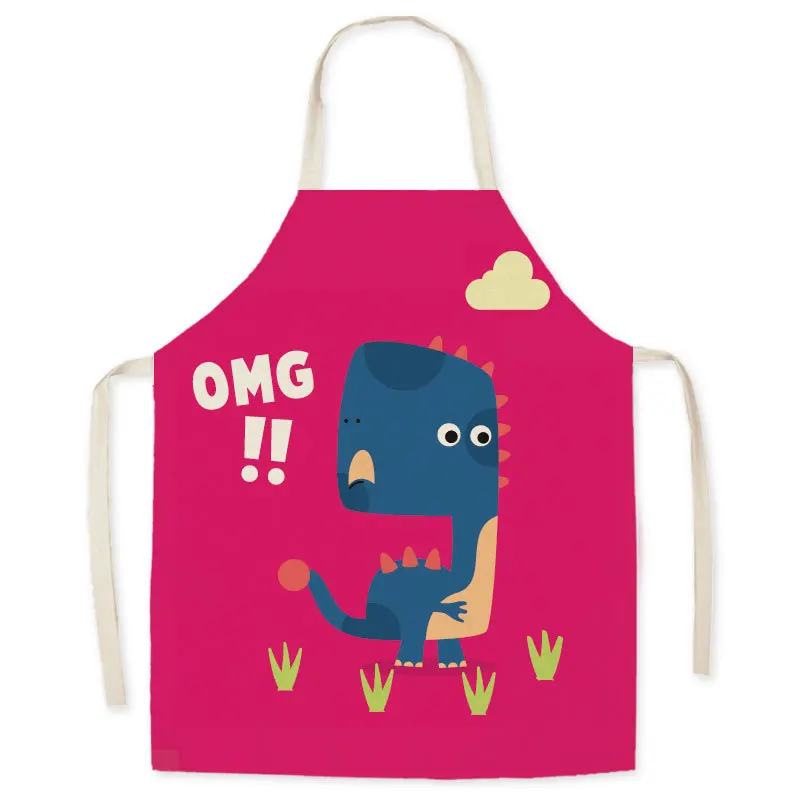 New Parent-child Kitchen Apron Cartoon Dinosaur Printed Linen Baking Cooking Aprons for Women Home Cleaning Apron chef apron CN