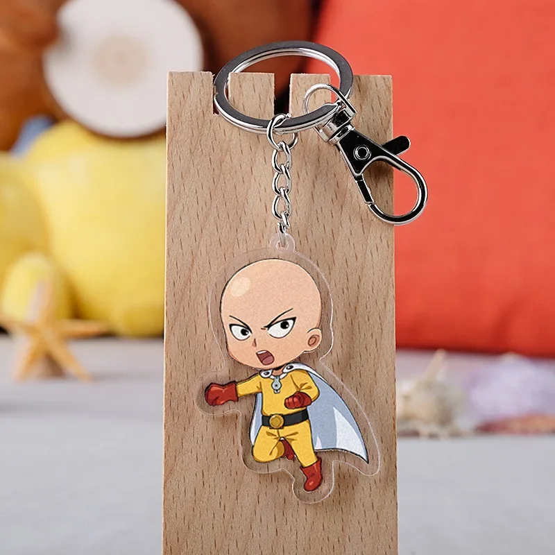 One Punch-man Keychain Cute Double Sided Saitama Key Chain Pendant Acrylic Anime Accessories Cartoon Key Ring
