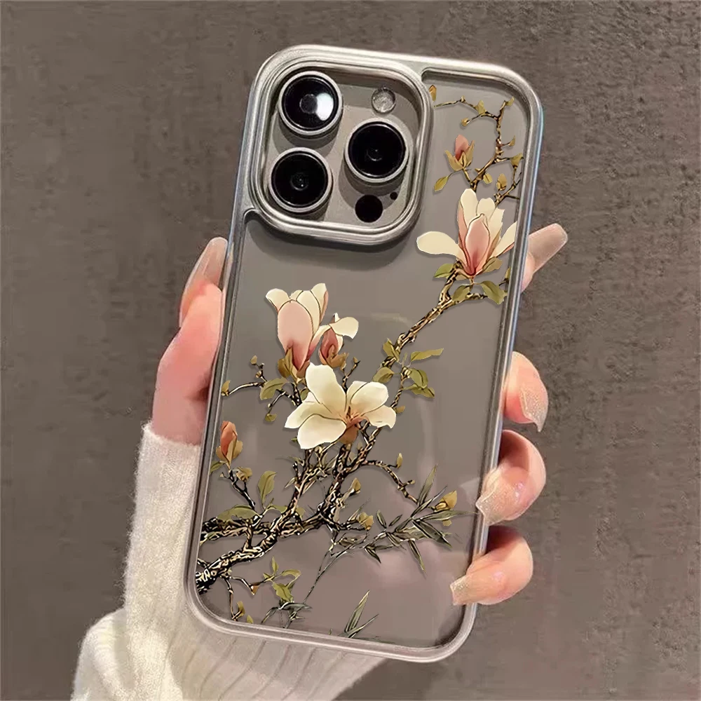 Blumen-Handyhülle für iPhone 17 15 13 14 16 11 12 Pro Max Plus 16 15 17 XR XS Hüllen Transparente Beschichtung Drop Plum Blossom Cover – Detail 11