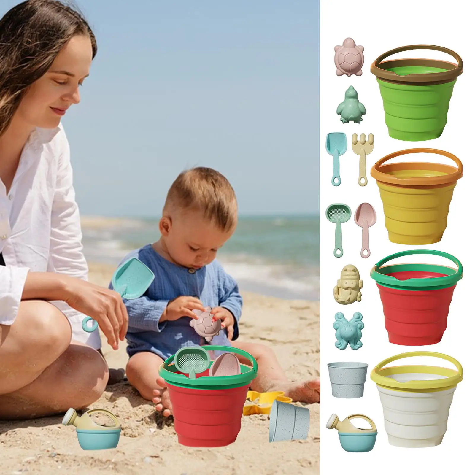 Brinquedos de areia de praia brinquedos de areia de viagem jogo de escavação com balde de frutas dobrável para crianças de 3 anos atividades ao ar livre praia quintal