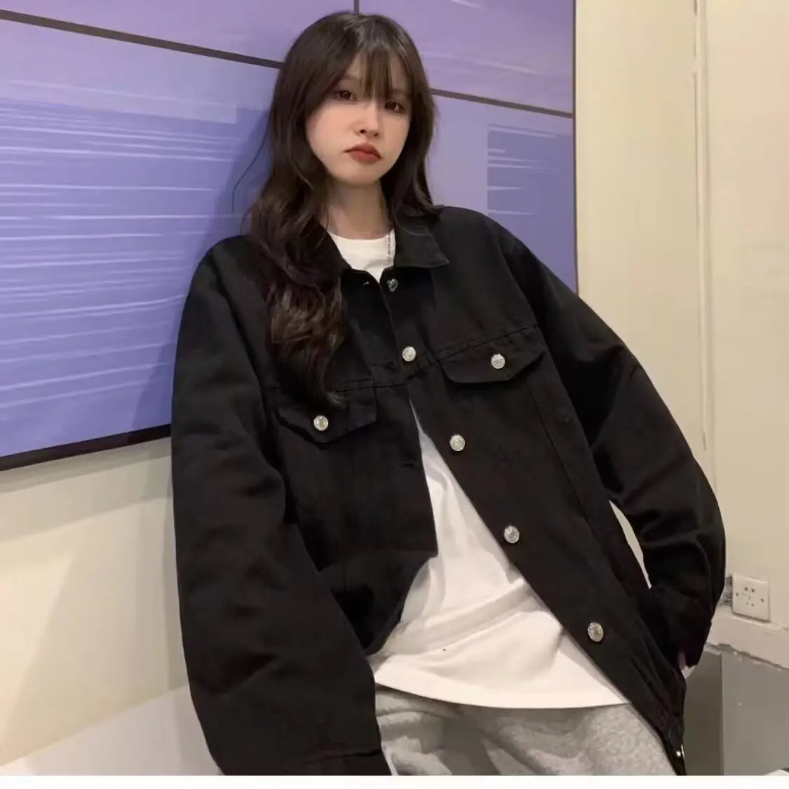 

Свободная мужская джинсовая одежда Jaet Bla Oversize, американская рабочая одежда, осенне-зимняя верхняя одежда, повседневная длинная све irt для подростков