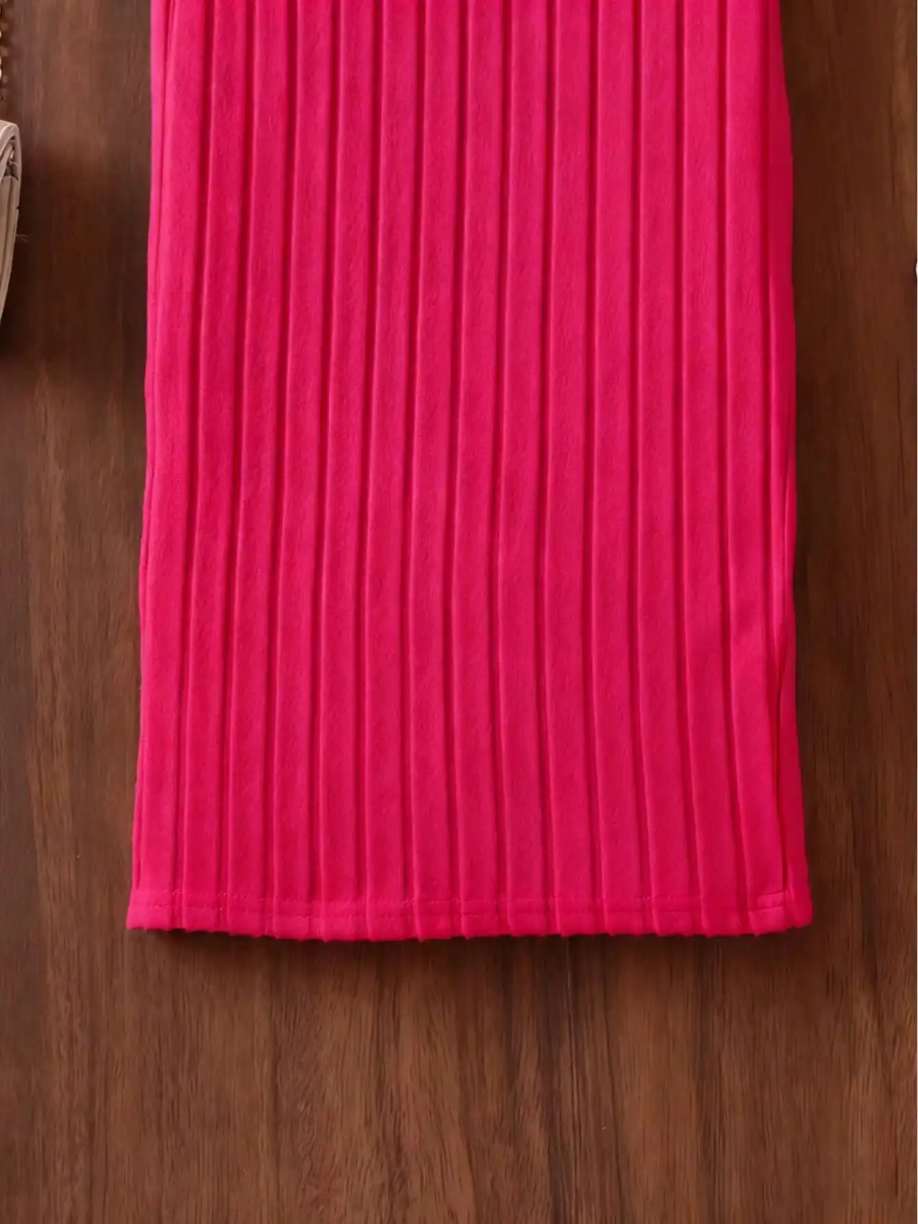 Elegantes Einfarbiges Gestricktes Off-Shoulder Kleiderset für Junge Mädchen Trägerloses Top mit Gerader Hose – Detail 25