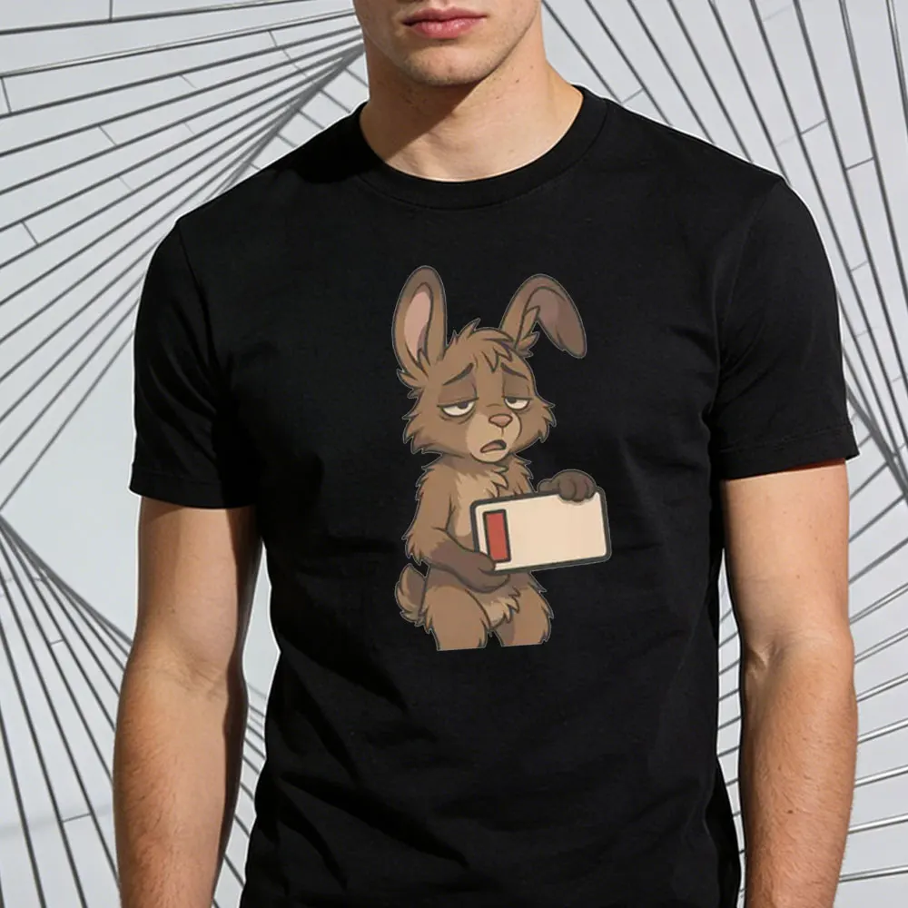 

Battery Low Anthro Bunny Shirt Character Graphic Tee Furry Gift Tshirt Fluffy Lover Unisex T-shirt Men Casual Fashion Cotton Tee