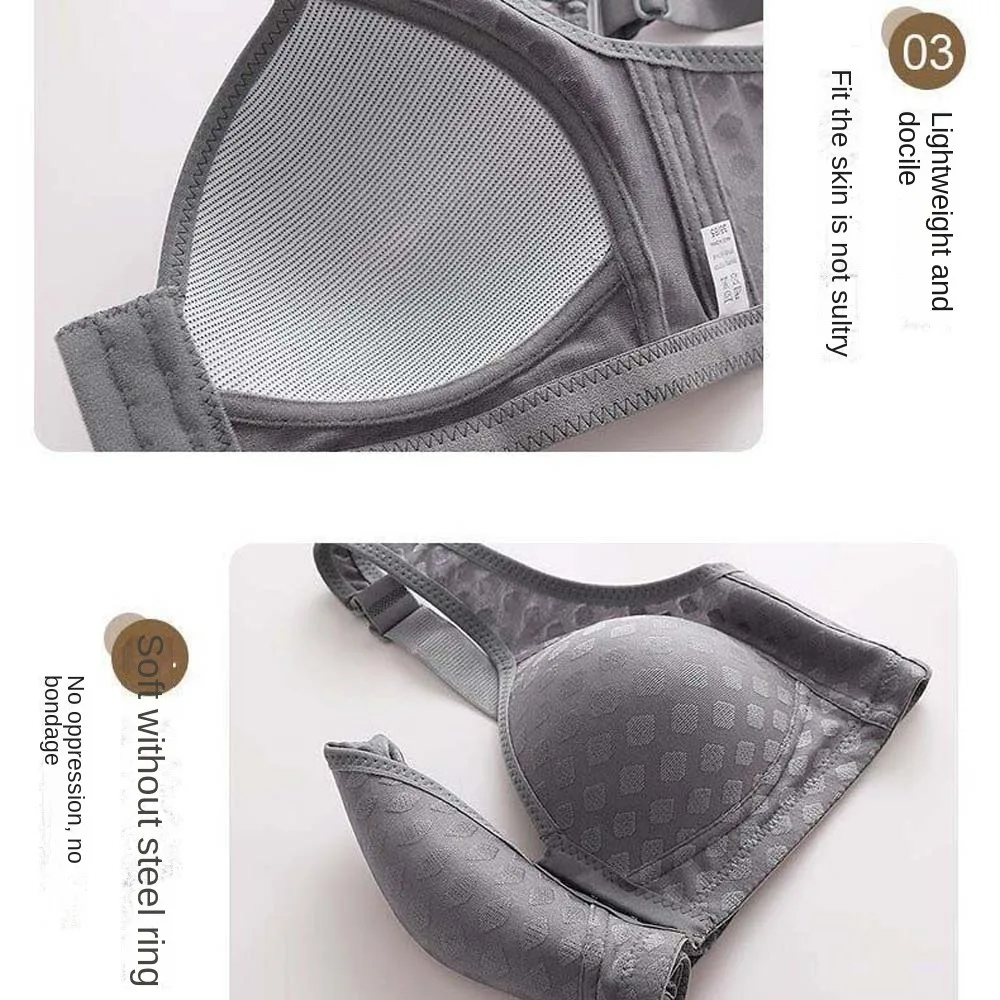 حمالة صدر قابلة للتعديل لكبار السن في منتصف العمر من القطن والنايلون، حمالة صدر بإبزيم أمامي بلون سادة، حمالة صدر كبيرة الحجم #3