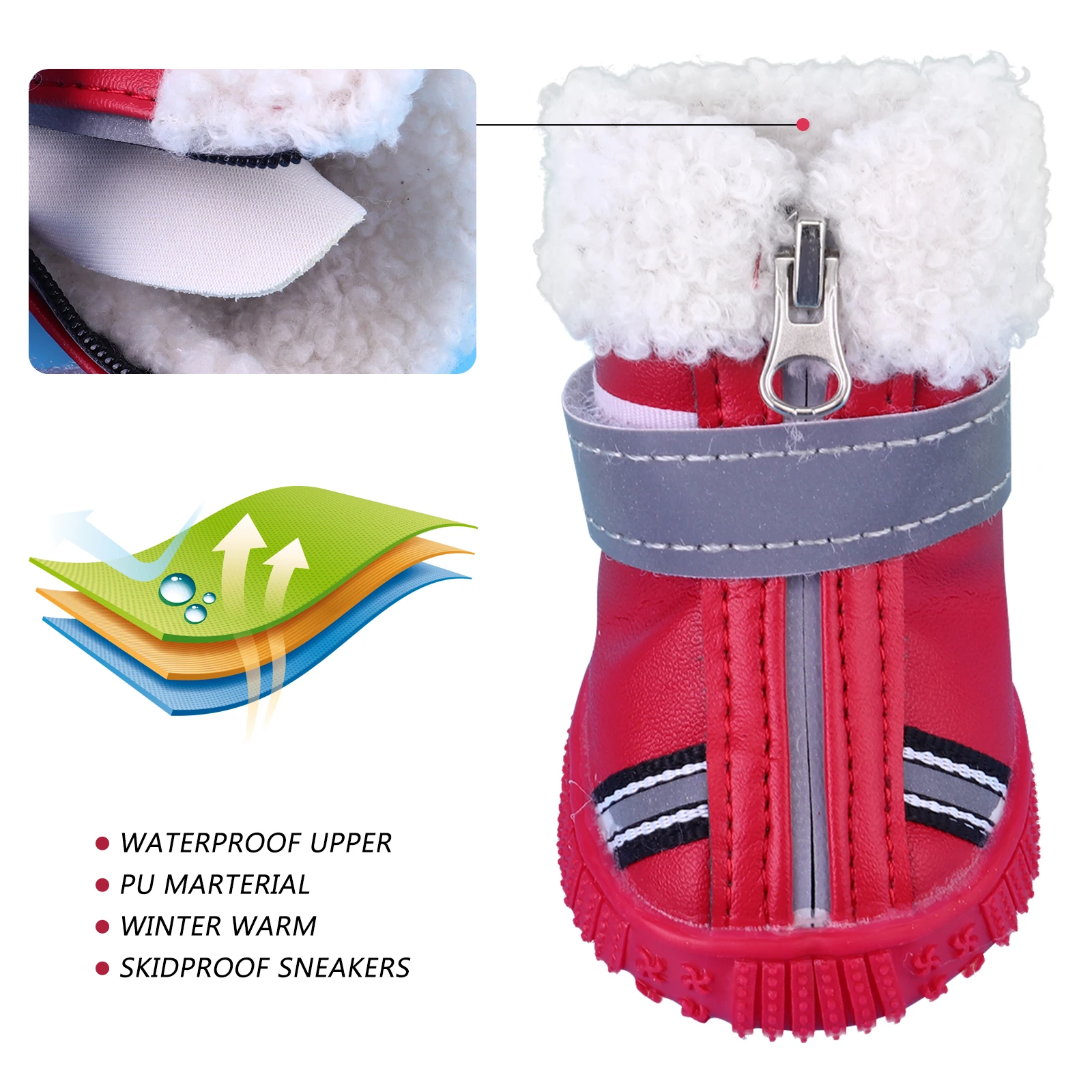 

4 Pcs Thickened Snow Cotton Dog Shoes Boots Pet Short Chihuahua Paw Protectors Winter Christmas