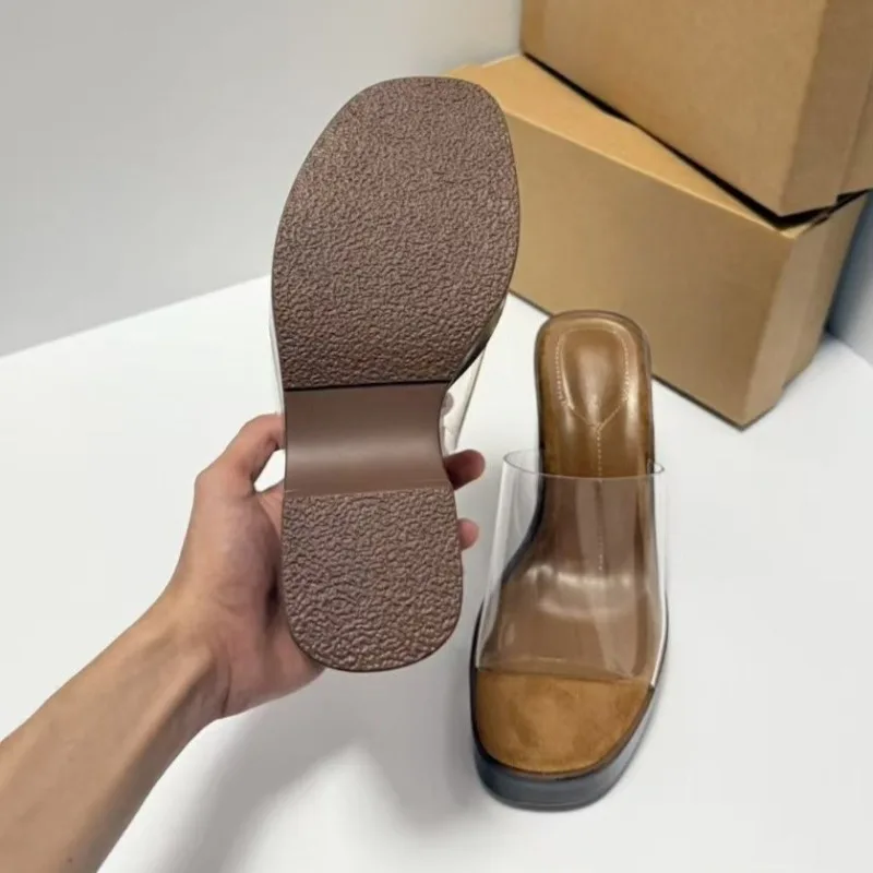 New Chunky Platform Slippers Women Wedge Sandals Transparent PVC Open Toe Fashion Wedge Footwear Summer Daily Ladies Shoes view 4