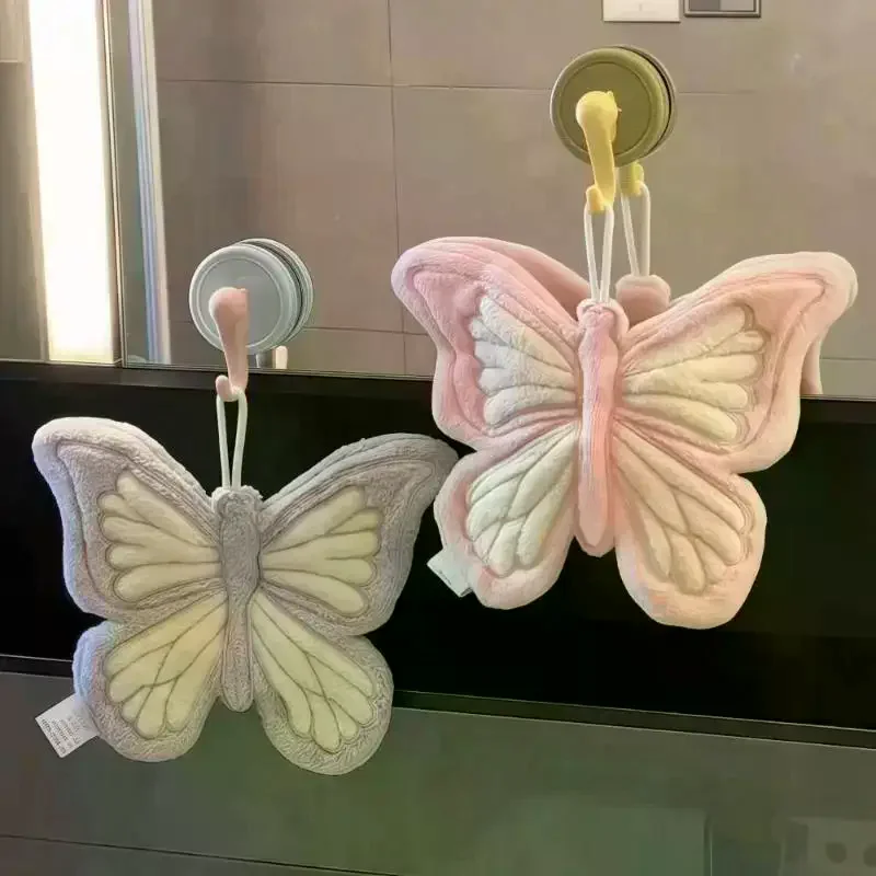 Butterfly Shape Hand Towel Coral Fleece Strong Water Absorption Bathroom Kitchen Rag Thickened Quick Drying Toilet Handkerchief