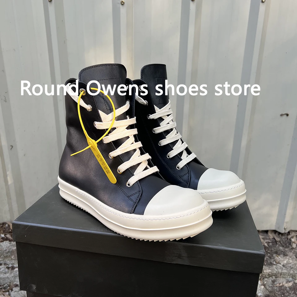 

Ro Boots Ankle Black Leather High Top Casual Shoes Men Classic Luxury Designer Trainers Zipper Women Flat Thick Sole Sneakers
