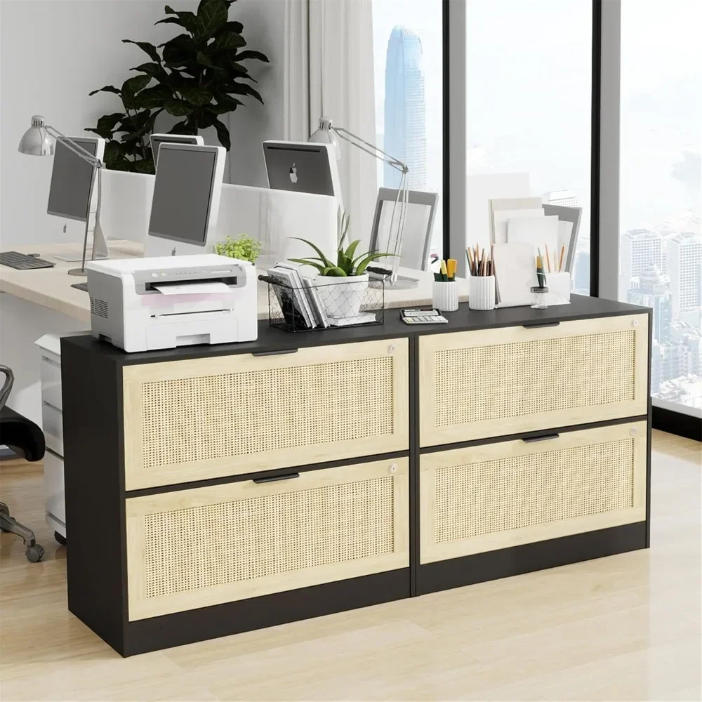 

Printer Stand Lateral Filing Cabinets for Home Office and School,Wood Rattan File Cabinet for Hanging Files/Letter/Legal/A4 Size