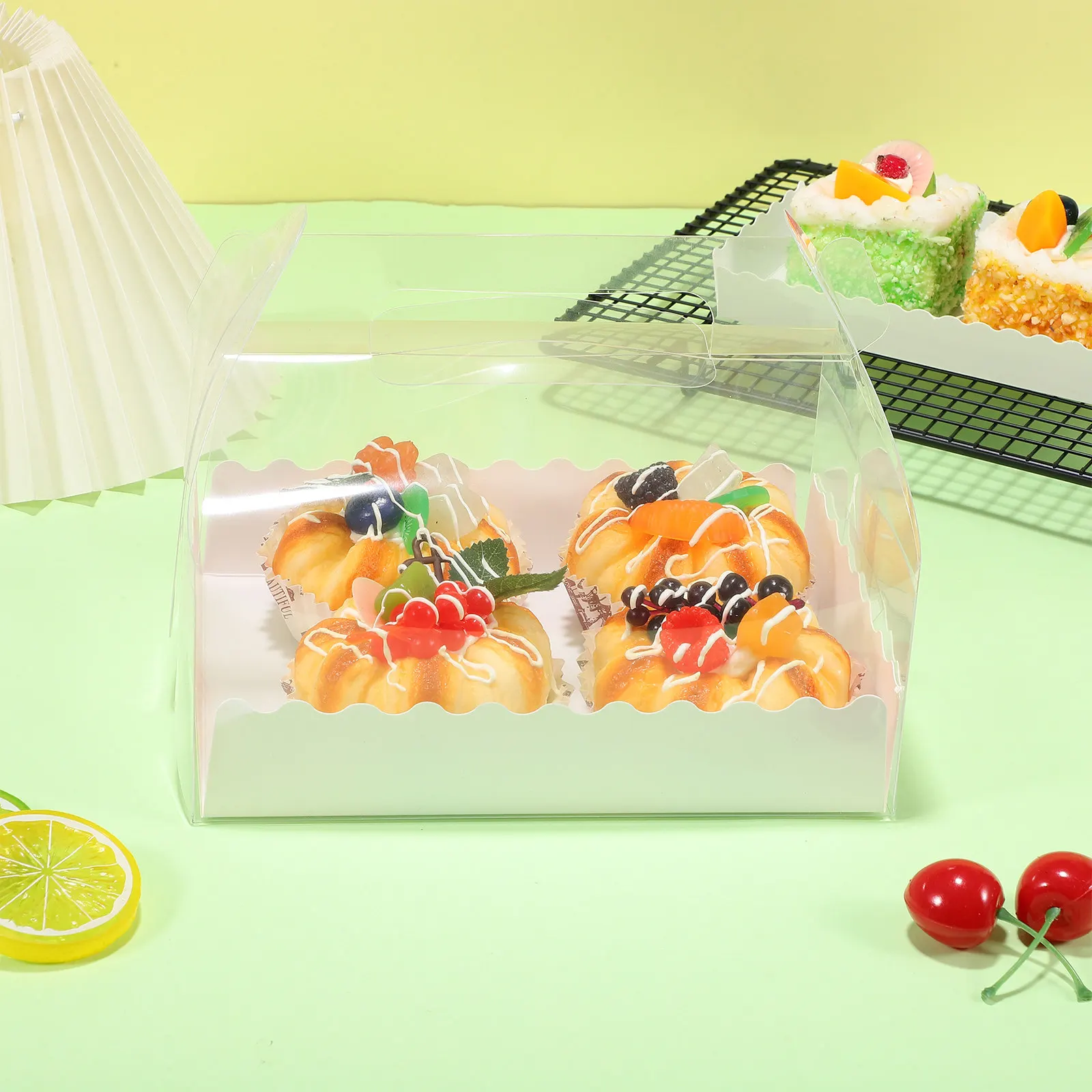 

10pcs Cake Box Transparent Clear Bakery Container With Handle For Birthday Wedding Cupcake Storage Display Gift Packaging Medium