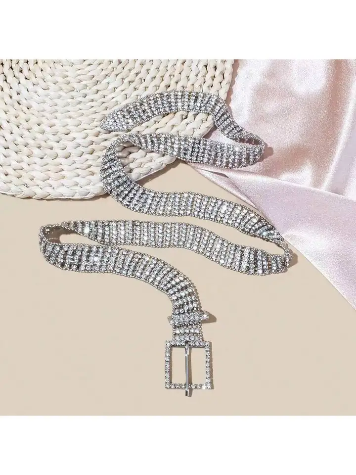 Rhinestone Studded Leather Belt for Women