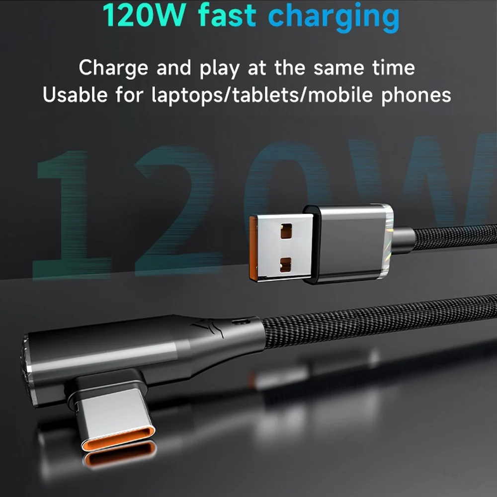 USLION 120W USB C 90 Degree Elbow Fast Charging Cable Type C Phone Data Cord Lines For Xiaomi Samsung Huawei Realme Oneplus