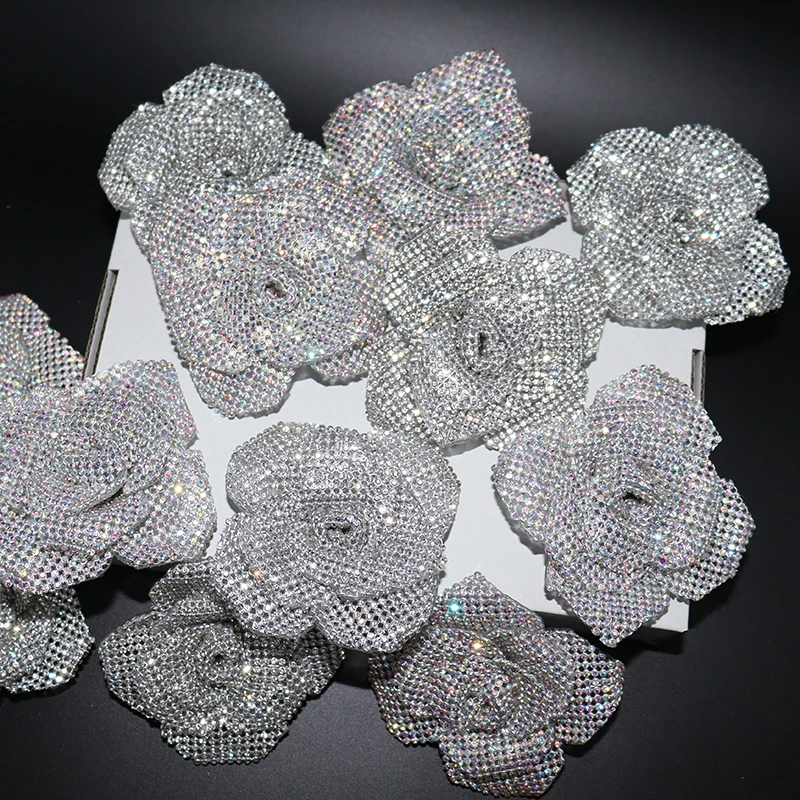 Rose Flower Crystal Glass Rhinestones Appliques, for Wedding Dresses, Bags, Shoes, Brooches, Hair, Home, DIY Crafts Accessories