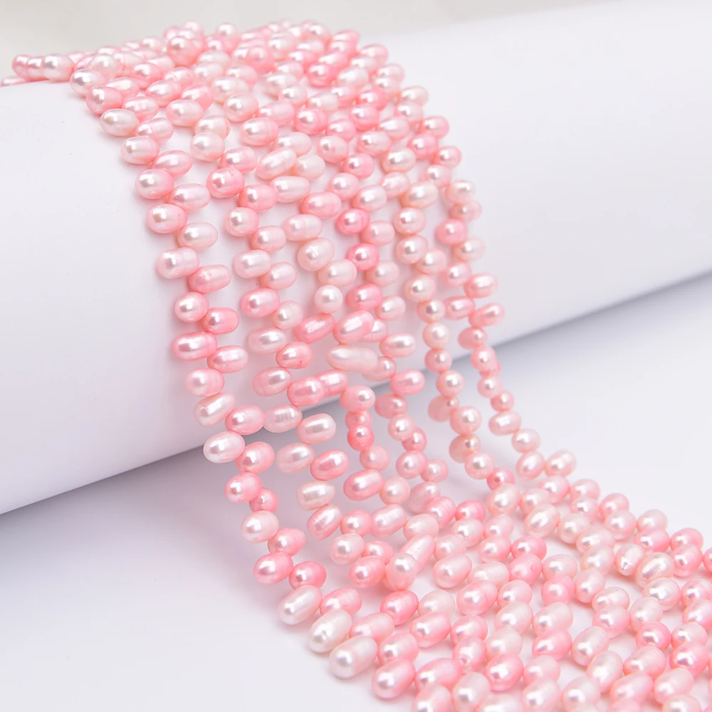 APDGG 9 Strands Freshwater Cultured Pink Color Pearl Top Drilled Loose Beads 16''