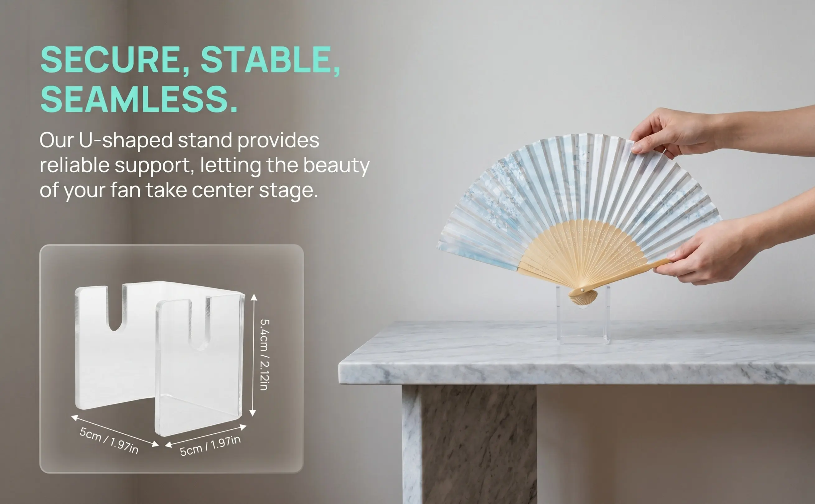 2Pcs Clear Acrylic Fan Display Stand U-Shaped Easel Holder for Japanese Chinese Spanish Folding Hand Fans Home Office Shop Decor