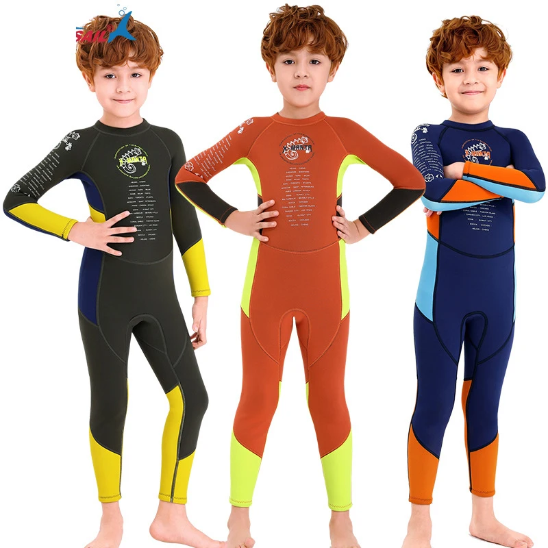 Boys Girls Thick Swimsuit Neoprene Surf Wetsuit 2.5mm Underwater Free Diving Suit Jellyfish Scuba Swimwear Children Bathing Set