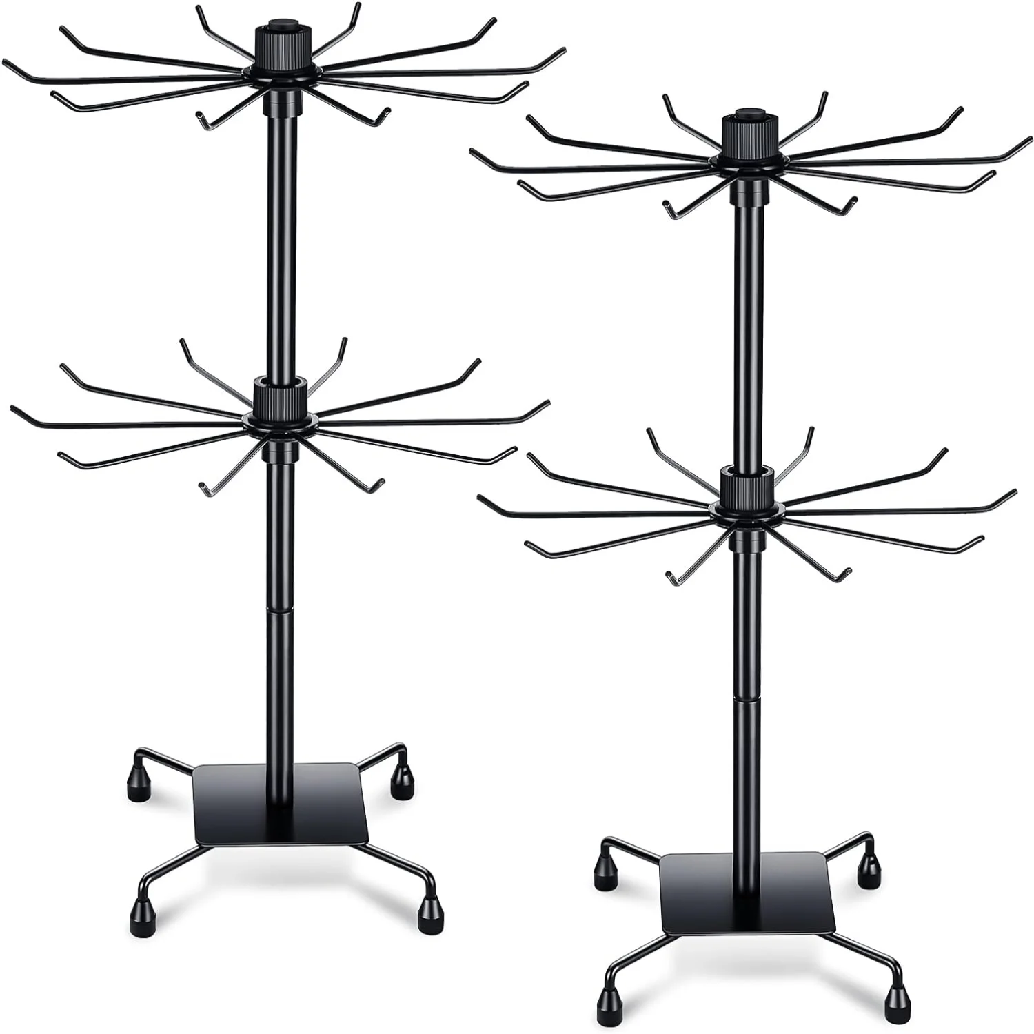 Premium Rotating Jewelry Display Stand with Metal Earrings - 3 Tier Necklace Rack (Black) - Set of 2