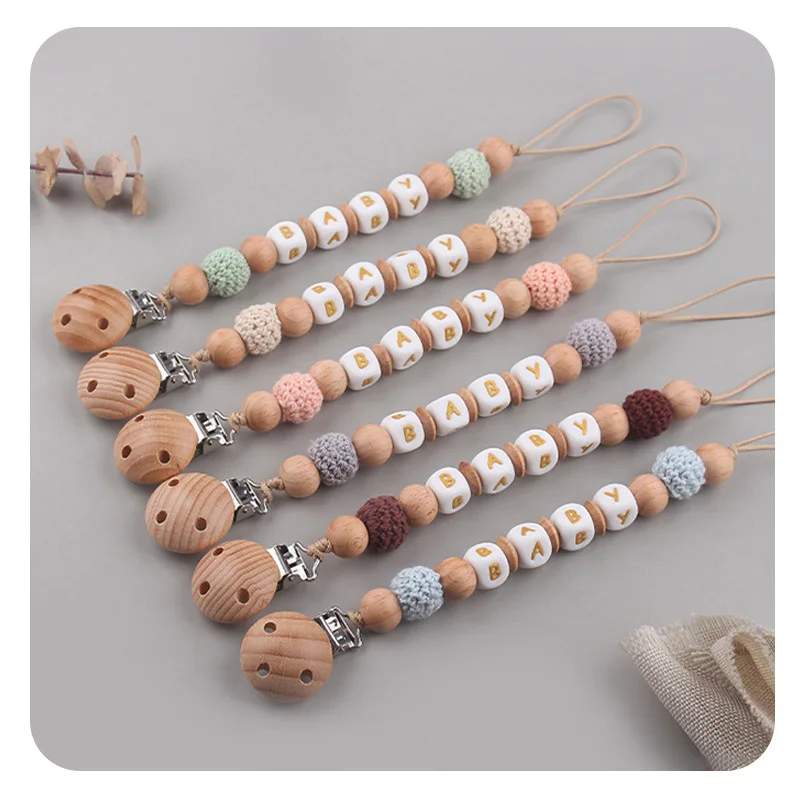 

ABCPICK Baby Pacifier Clips Letter Baby Dummy Nipple Holder Chain Newborn Feeding Pacifiers Clip Teething Toys Anti-drop Chains