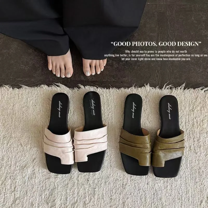 2026 new summer women sandals natural leather plus size 22-24.5cm cowhide+pigskin+microfiber split toe mules women slippers