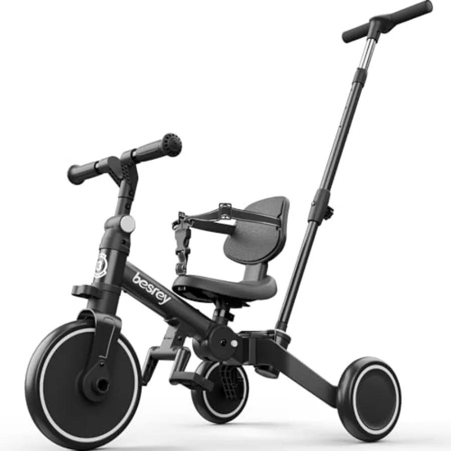 

Foldable Push Tricycle for 1-3 Years Old Boys and Girls 5 in 1 Toddler Bike with Parent Steering Push Handle Removable Pedals H